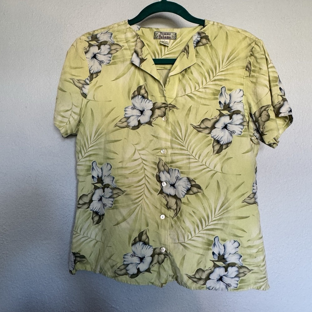 Tommy Bahama Women's L Silk Linen Floral‎ Shirt Luau Resort Beach Blouse